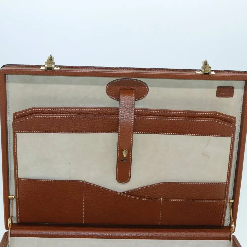 LOEWE Anagram Attache Case Trunk Leather Brown Gold